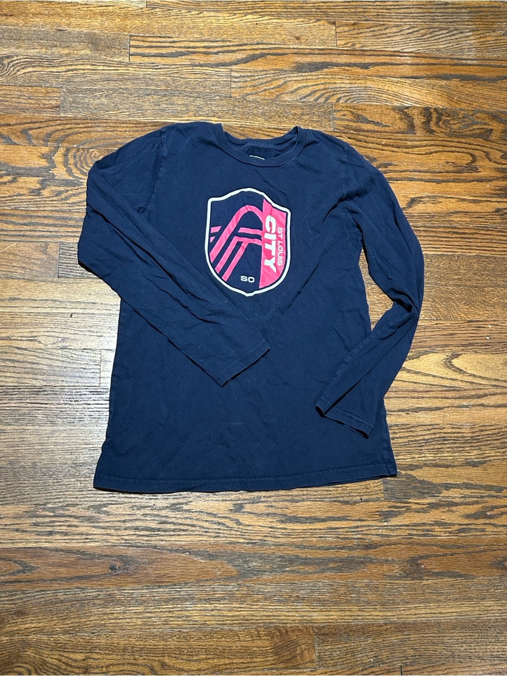 Kids Navy Long-Sleeve Graphic Tee with Pink Crest